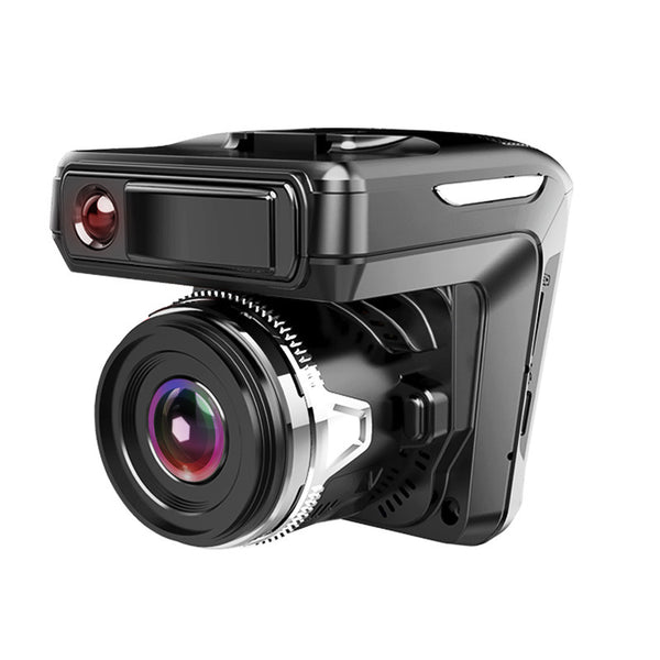 Black car dash cam DVR with large front lens and small display window
