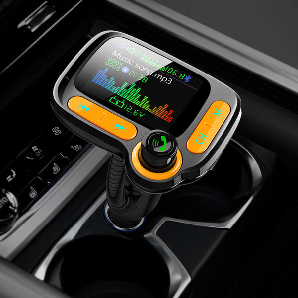Car Bluetooth FM transmitter player with large color screen and orange control buttons