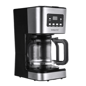 Automatic drip coffee maker, stainless steel body with black glass carafe