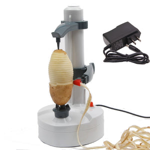 Multifunctional electric peeler with upright body, blade arm, and potato peeling tool